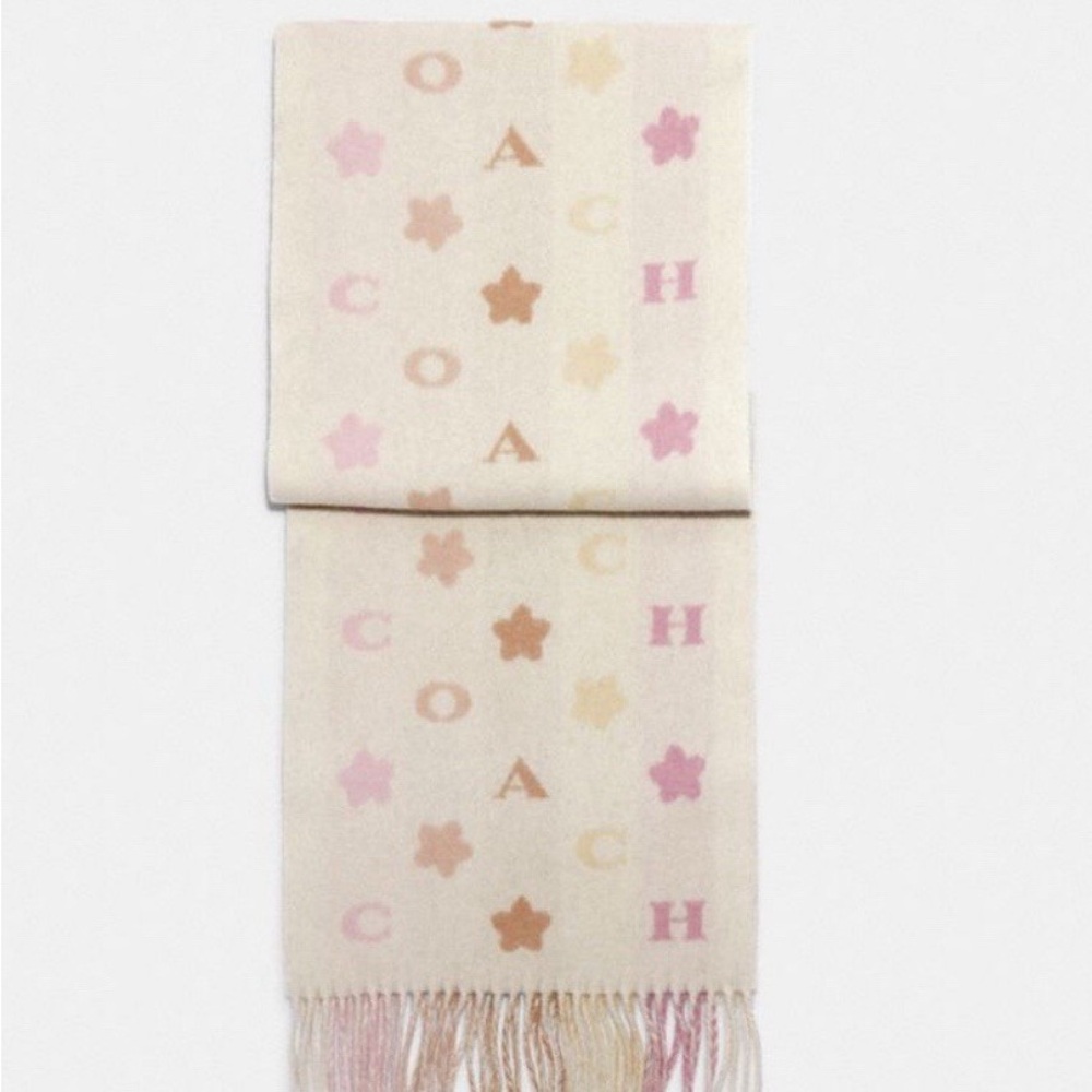 Coach Cream and Pink Star Scarf